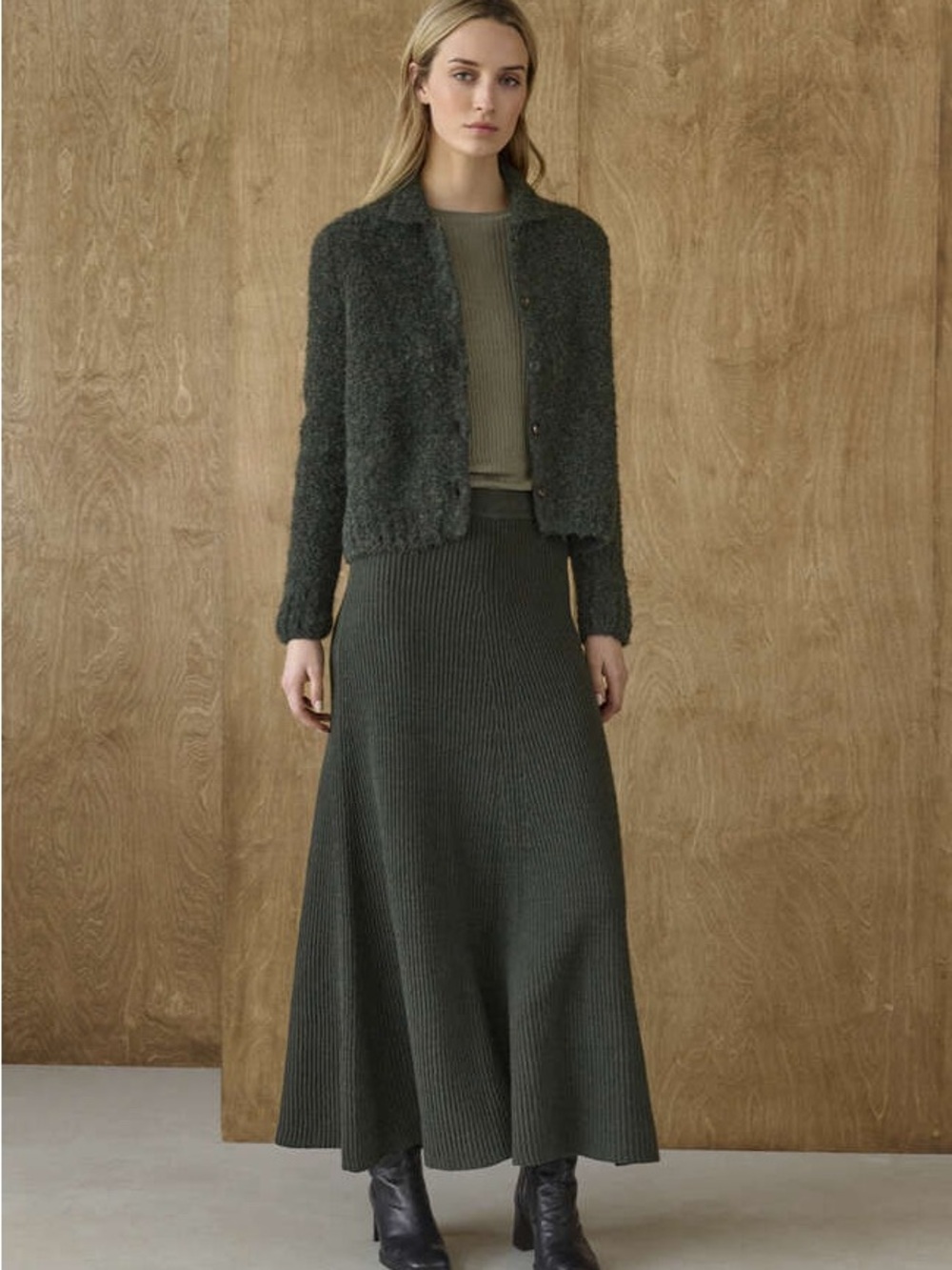 Poetry Sweater Ribbed Knit Maxi Skirt Dark Green